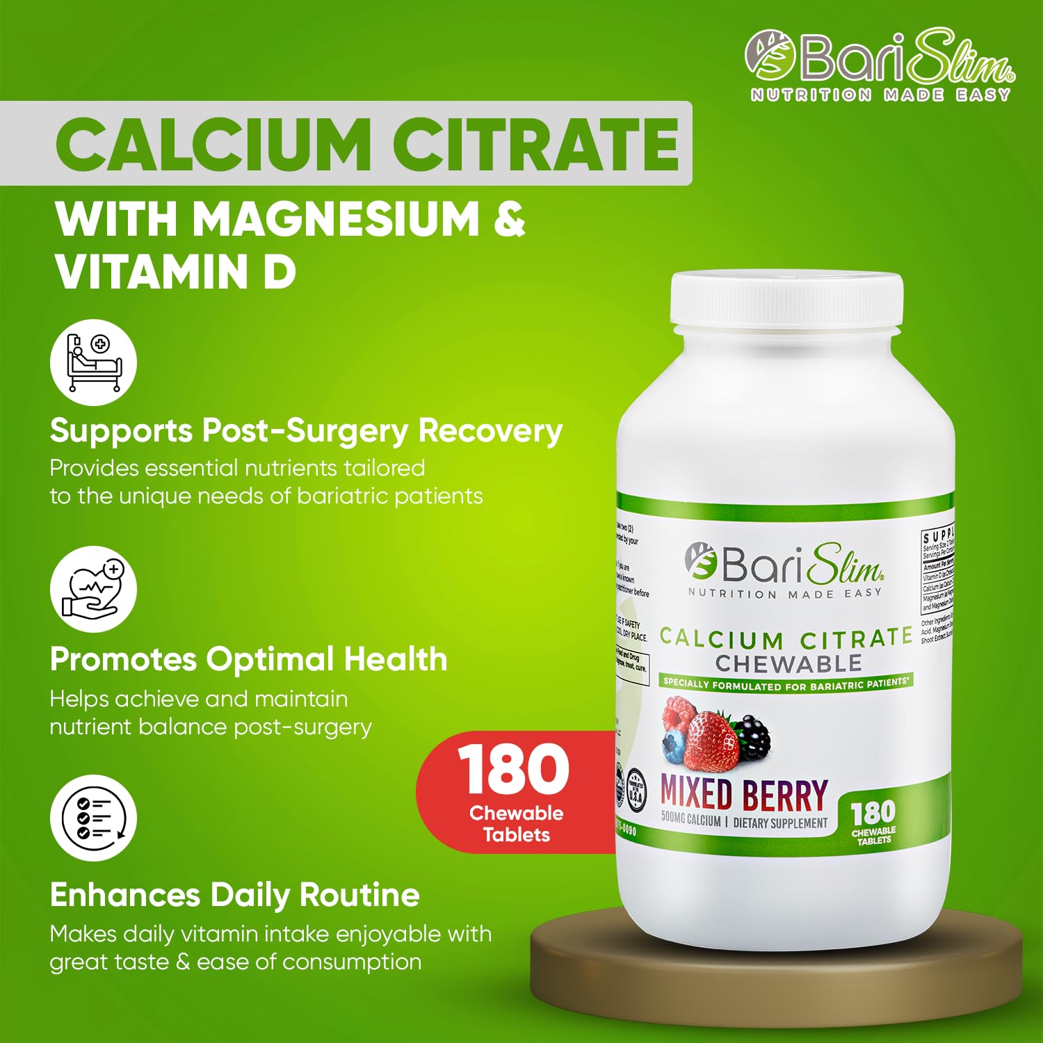 BariSlim Chewable Bariatric Multivitamin Tablets - Specially Formulated Chewable Tablets for Patients After Weight Loss Surgery - Easy to Digest & Great Tasting Fruit Flavors | Pack of 2 - dailyvitalstore