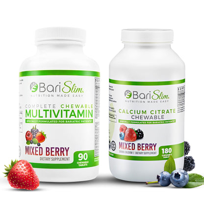 BariSlim Chewable Bariatric Multivitamin Tablets - Specially Formulated Chewable Tablets for Patients After Weight Loss Surgery - Easy to Digest & Great Tasting Fruit Flavors | Pack of 2 - dailyvitalstore