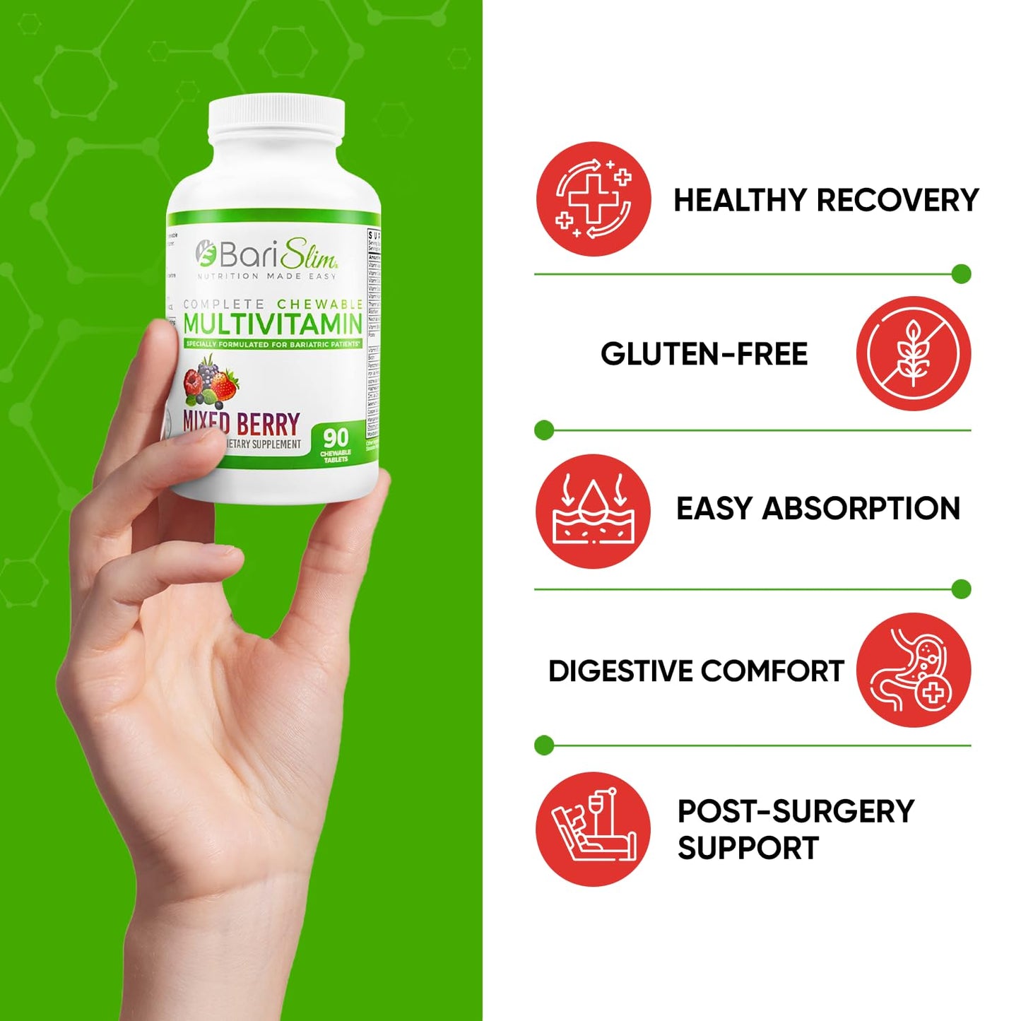 BariSlim Chewable Bariatric Multivitamin Tablets - Specially Formulated Chewable Tablets for Patients After Weight Loss Surgery - Easy to Digest & Great Tasting Fruit Flavors | Pack of 2 - dailyvitalstore