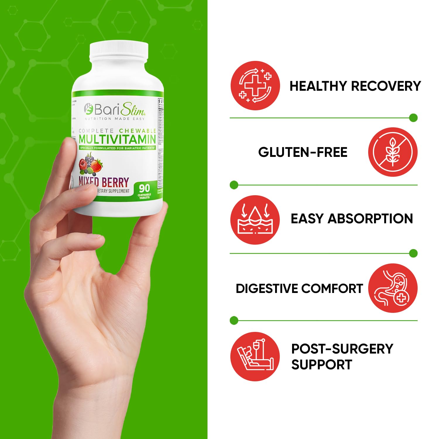BariSlim Chewable Bariatric Multivitamin Tablets - Specially Formulated Chewable Tablets for Patients After Weight Loss Surgery - Easy to Digest & Great Tasting Fruit Flavors | Pack of 2 - dailyvitalstore
