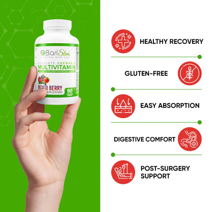 BariSlim Chewable Bariatric Multivitamin Tablets - Specially Formulated Chewable Tablets for Patients After Weight Loss Surgery - Easy to Digest & Great Tasting Fruit Flavors | Pack of 2 - dailyvitalstore