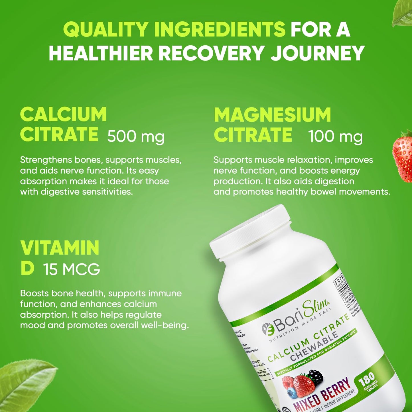 BariSlim Chewable Bariatric Multivitamin Tablets - Specially Formulated Chewable Tablets for Patients After Weight Loss Surgery - Easy to Digest & Great Tasting Fruit Flavors | Pack of 2 - dailyvitalstore