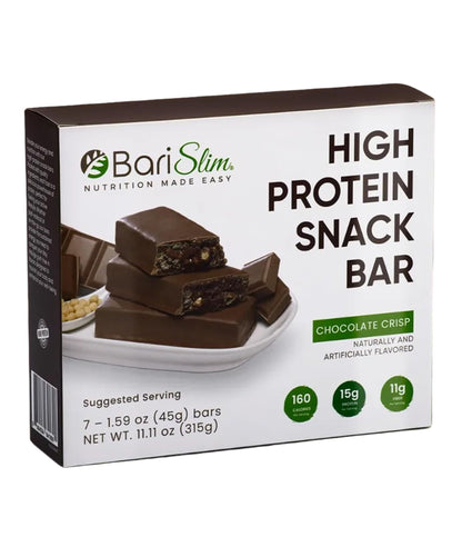 BariSlim High Protein Snack Bar for Bariatric Patients - Nutrient Rich Snack for Post-Surgery Wellness - Ideal for Weight Loss Maintenance & Daily Nutrition | Chocolate Crisp Bar (13 oz) - dailyvitalstore