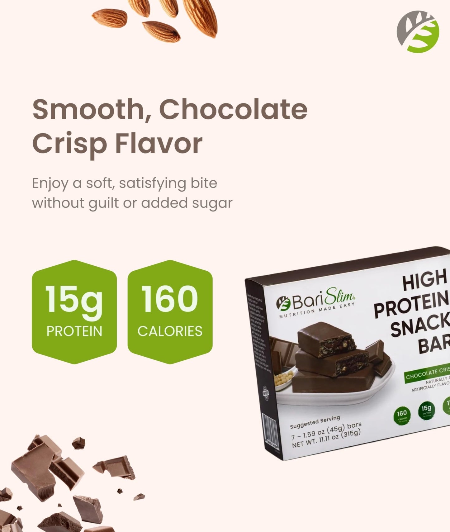 BariSlim High Protein Snack Bar for Bariatric Patients - Nutrient Rich Snack for Post-Surgery Wellness - Ideal for Weight Loss Maintenance & Daily Nutrition | Chocolate Crisp Bar (13 oz) - dailyvitalstore