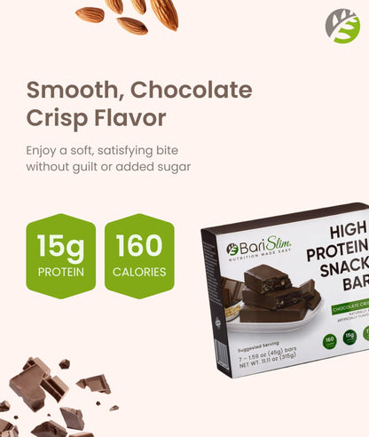 BariSlim High Protein Snack Bar for Bariatric Patients - Nutrient Rich Snack for Post-Surgery Wellness - Ideal for Weight Loss Maintenance & Daily Nutrition | Chocolate Crisp Bar (13 oz) - dailyvitalstore