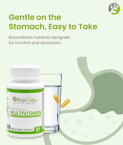 BariSlim Once Daily Bariatric Multivitamin Capsule - 18mg of Iron - Bariatric Vitamin & Supplement for Post Surgery Including Gastric Bypass - dailyvitalstore