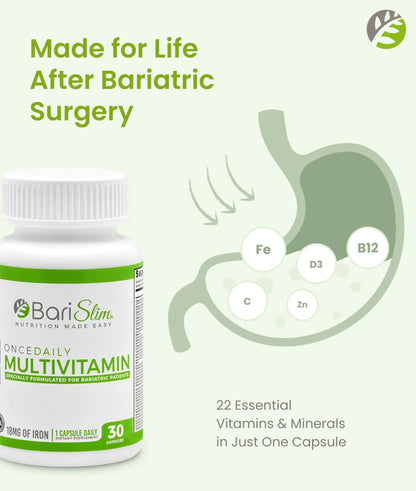 BariSlim Once Daily Bariatric Multivitamin Capsule - 18mg of Iron - Bariatric Vitamin & Supplement for Post Surgery Including Gastric Bypass - dailyvitalstore
