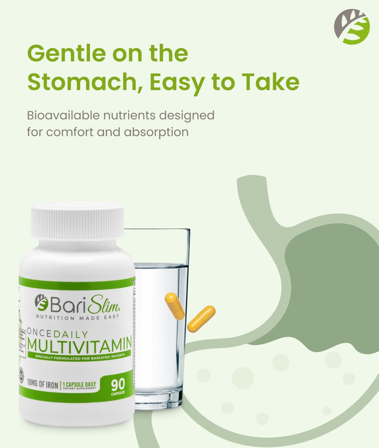 BariSlim Once Daily Bariatric Multivitamin Capsule - 18mg of Iron - Bariatric Vitamin & Supplement for Post Surgery Including Gastric Bypass & Gastric Sleeve | 90 Day Supply - dailyvitalstore
