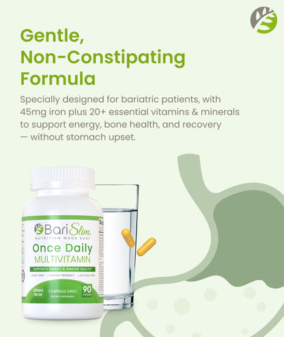 BariSlim Once Daily Bariatric Multivitamin Capsule - 45mg of Iron - Bariatric Vitamin & Supplement for Post Bariatric Surgery Including Gastric Bypass & Gastric Sleeve | 90 Day Supply - dailyvitalstore