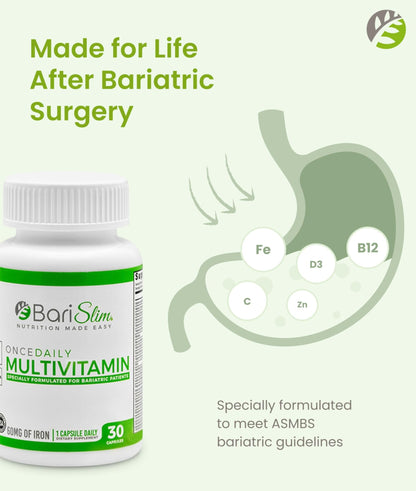 BariSlim Once Daily Bariatric Multivitamin Capsule - 60mg of Iron - Bariatric Vitamin & Supplement for Post Surgery Including Gastric Bypass & Gastric Sleeve | 30 Day Supply - dailyvitalstore