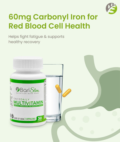 BariSlim Once Daily Bariatric Multivitamin Capsule - 60mg of Iron - Bariatric Vitamin & Supplement for Post Surgery Including Gastric Bypass & Gastric Sleeve | 30 Day Supply - dailyvitalstore