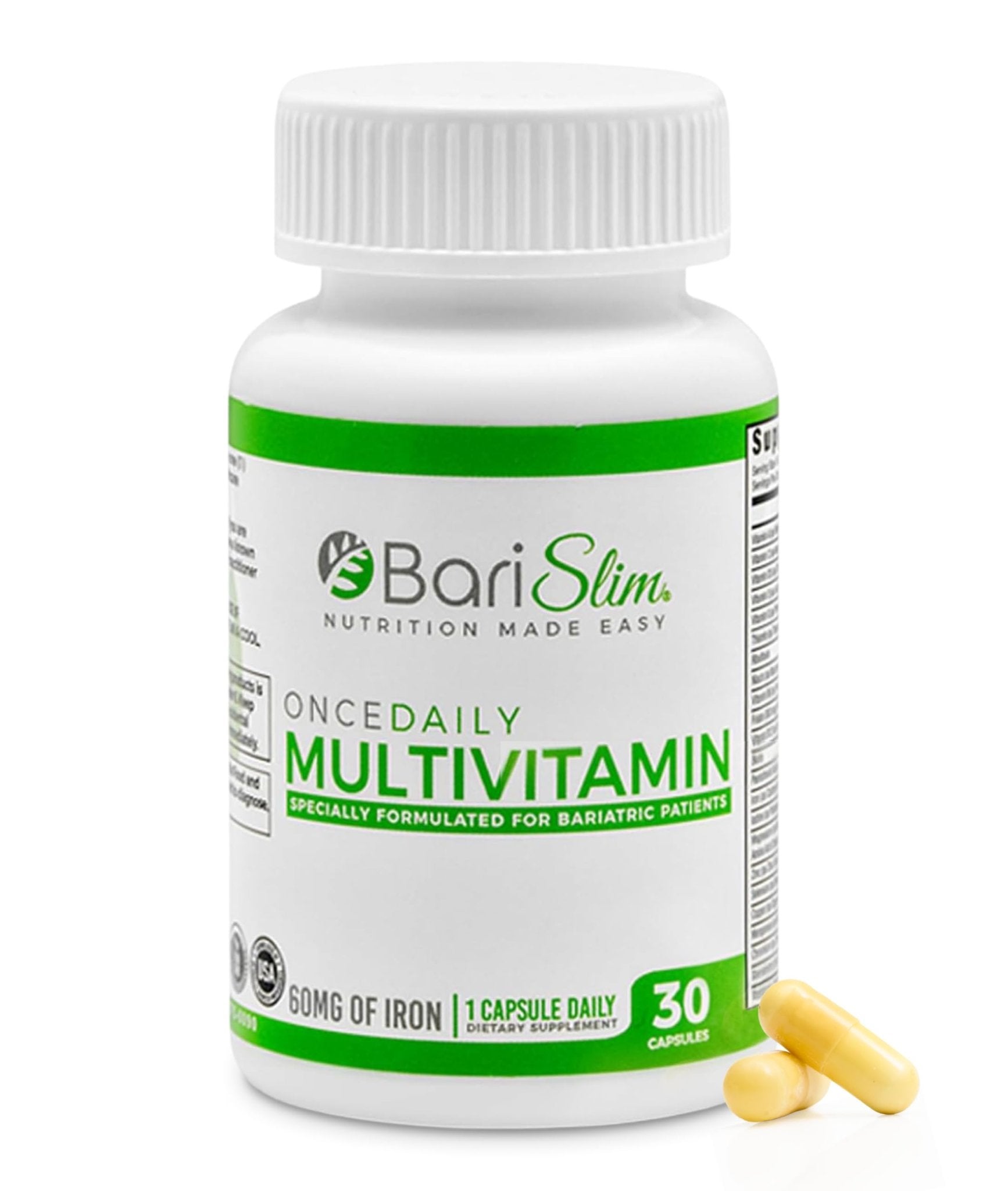 BariSlim Once Daily Bariatric Multivitamin Capsule - 60mg of Iron - Bariatric Vitamin & Supplement for Post Surgery Including Gastric Bypass & Gastric Sleeve | 30 Day Supply - dailyvitalstore