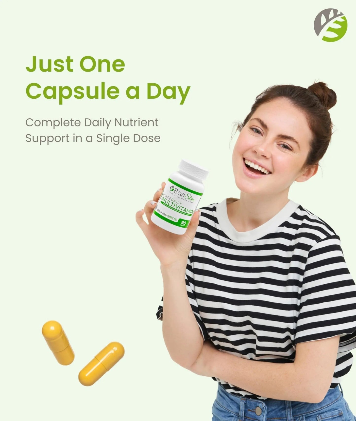 BariSlim Once Daily Bariatric Multivitamin Capsule - 60mg of Iron - Bariatric Vitamin & Supplement for Post WLS Surgery Including Gastric Bypass - dailyvitalstore