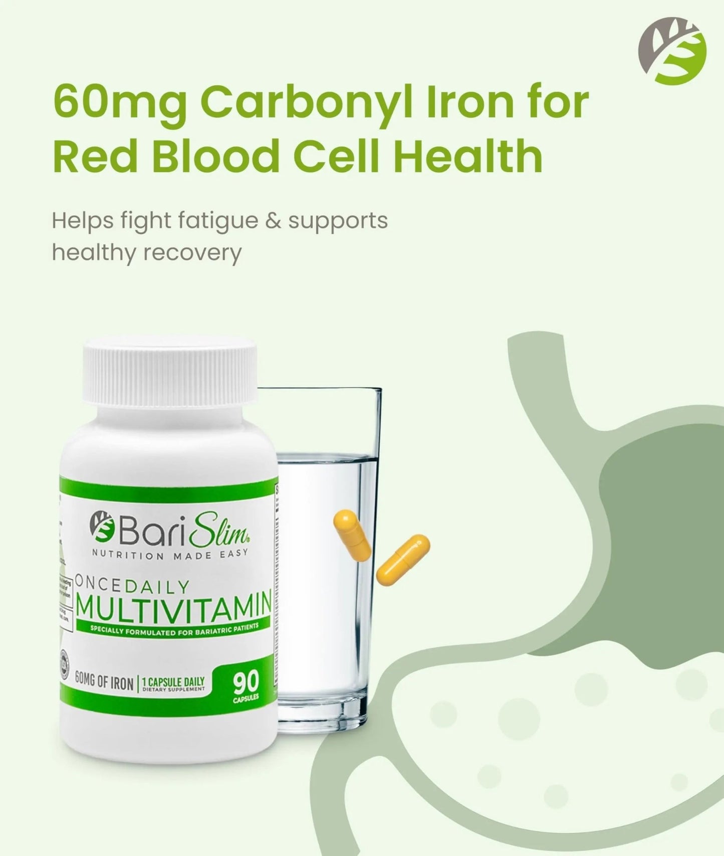 BariSlim Once Daily Bariatric Multivitamin Capsule - 60mg of Iron - Bariatric Vitamin & Supplement for Post WLS Surgery Including Gastric Bypass - dailyvitalstore