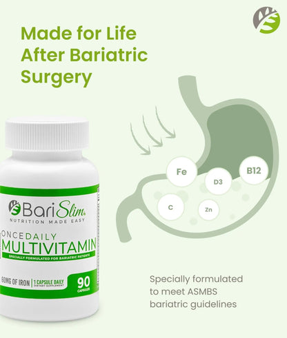 BariSlim Once Daily Bariatric Multivitamin Capsule - 60mg of Iron - Bariatric Vitamin & Supplement for Post WLS Surgery Including Gastric Bypass - dailyvitalstore