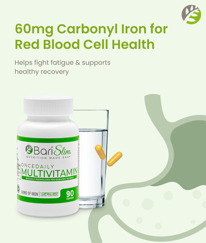 BariSlim Once Daily Bariatric Multivitamin Capsule - 60mg of Iron - Bariatric Vitamin & Supplement for Post WLS Surgery Including Gastric Bypass & Gastric Sleeve | 90 Day Supply - dailyvitalstore