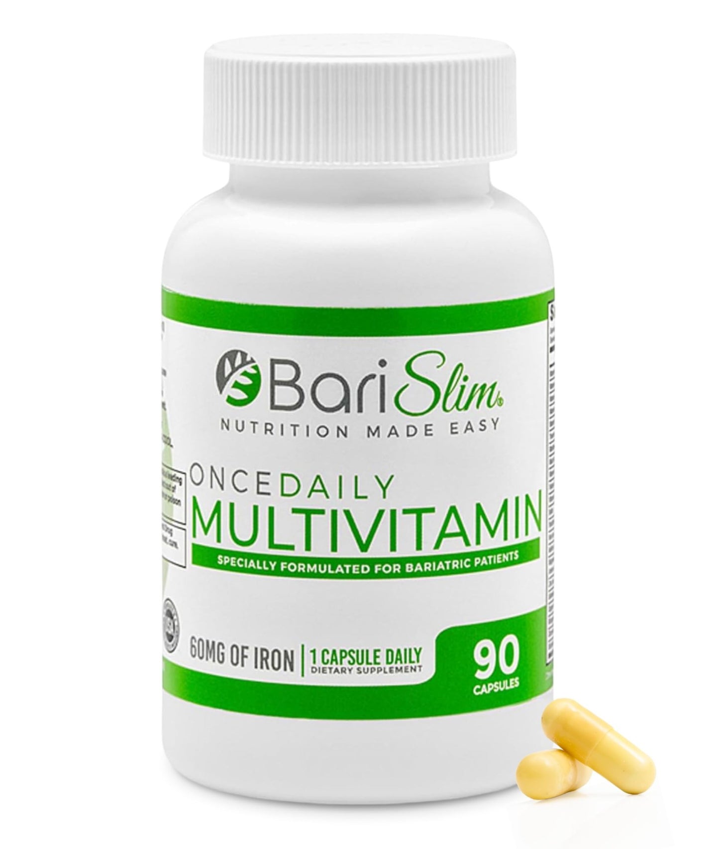BariSlim Once Daily Bariatric Multivitamin Capsule - 60mg of Iron - Bariatric Vitamin & Supplement for Post WLS Surgery Including Gastric Bypass & Gastric Sleeve | 90 Day Supply - dailyvitalstore