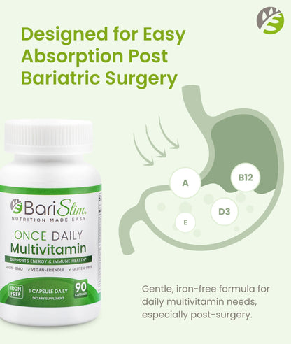 BariSlim Once Daily Bariatric Multivitamin Capsule - Iron-Free Formula - Bariatric Vitamin and Supplement for Post Surgery, Including Gastric Bypass and Gastric Sleeve | 90-Day Supply - dailyvitalstore