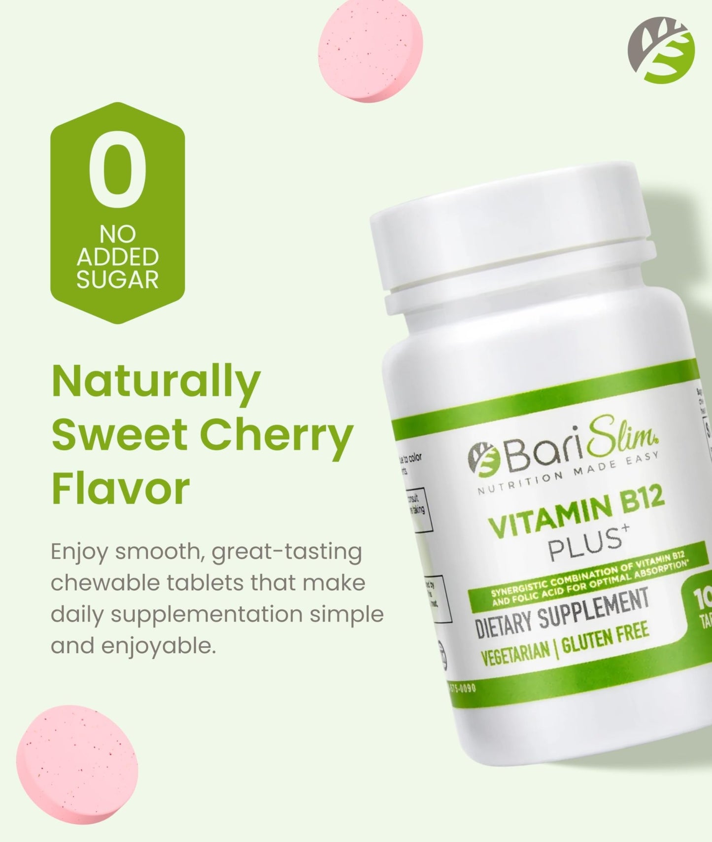 BariSlim Vitamin B12 Plus Tablets - Bariatric Formulated for Post Weight Loss Surgery, Including Gastric Bypass & Gastric Sleeve - Supports Energy Levels & Overall Health | Cherry Flavor - dailyvitalstore