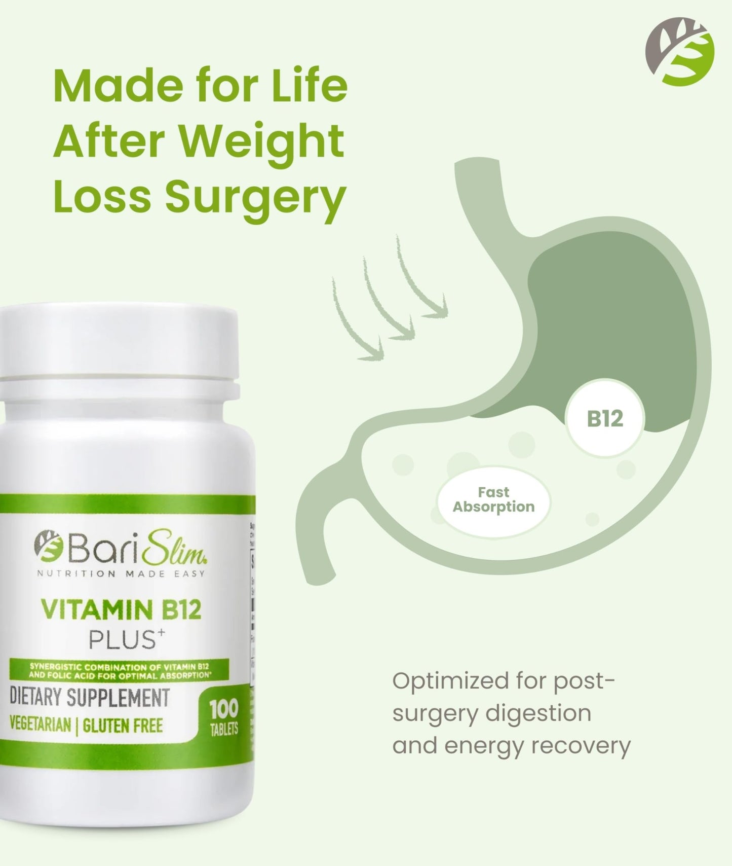 BariSlim Vitamin B12 Plus Tablets - Bariatric Formulated for Post Weight Loss Surgery, Including Gastric Bypass & Gastric Sleeve - Supports Energy Levels & Overall Health | Cherry Flavor - dailyvitalstore