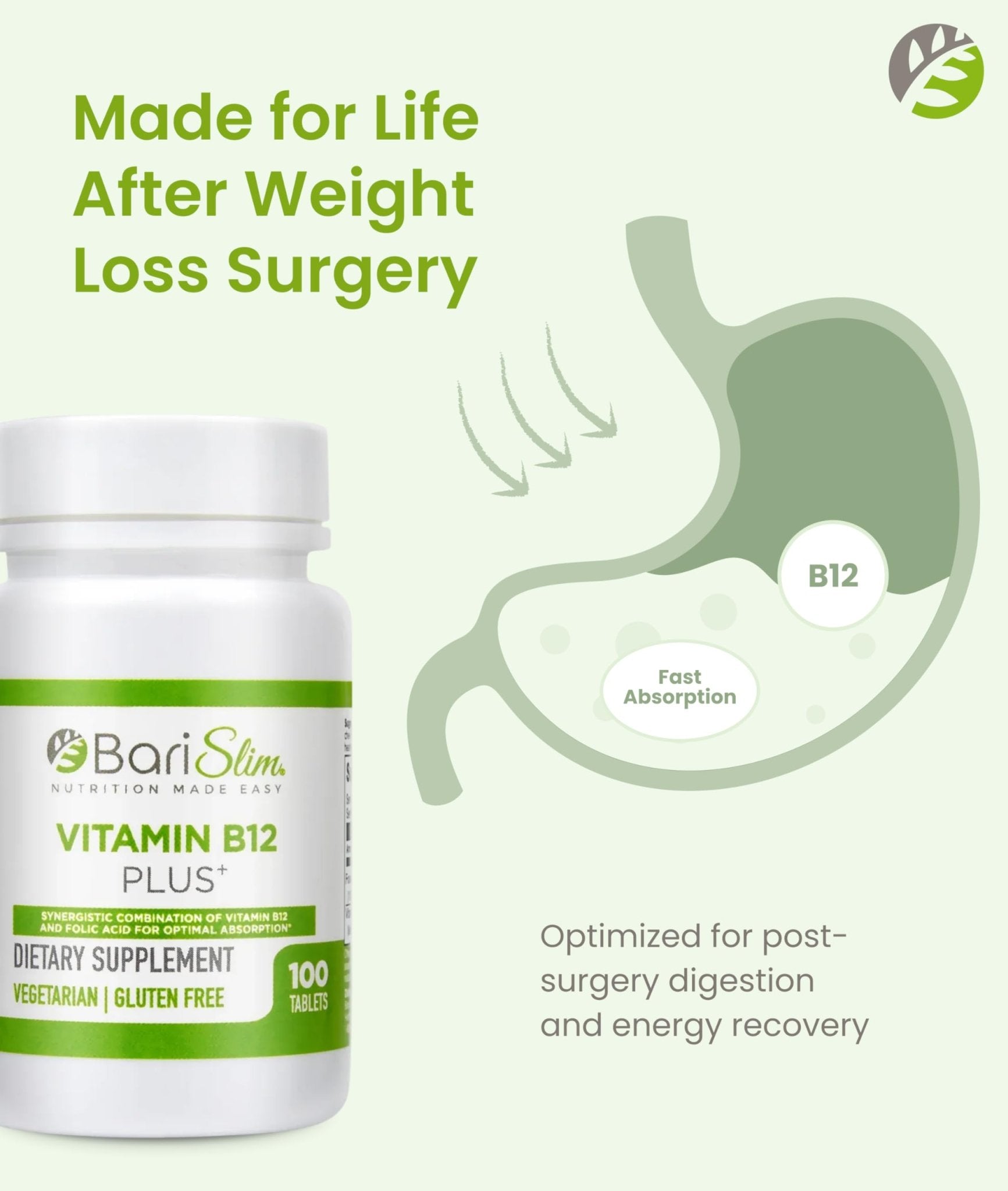 BariSlim Vitamin B12 Plus Tablets - Bariatric Formulated for Post Weight Loss Surgery, Including Gastric Bypass & Gastric Sleeve - Supports Energy Levels & Overall Health | Cherry Flavor - dailyvitalstore