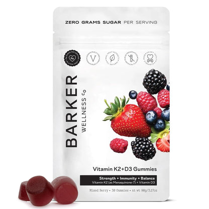 Barker Wellness D3 K2 Vitamin Gummies – Max Potency 6000IU D3 + 200mcg K2 for Strong Bones, Cardiovascular Wellness, Immune Support | Vegan, Sugar-Free, Delicious Mixed Berry | 30 Servings - dailyvitalstore
