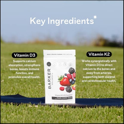 Barker Wellness D3 K2 Vitamin Gummies – Max Potency 6000IU D3 + 200mcg K2 for Strong Bones, Cardiovascular Wellness, Immune Support | Vegan, Sugar-Free, Delicious Mixed Berry | 30 Servings - dailyvitalstore