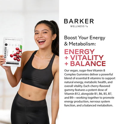Barker Wellness Vegan B-Complex Gummies – Comprehensive Energy & Metabolism Boost with B1, B5, B6, B7 Biotin, B9 Folate, B12 - dailyvitalstore