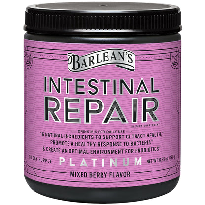 Barlean's Gut Health Powder, Intestinal Repair Fiber and Digestive Support Blend for Men and Women, Mixed Berry Drink Mix, 6.35 oz - dailyvitalstore