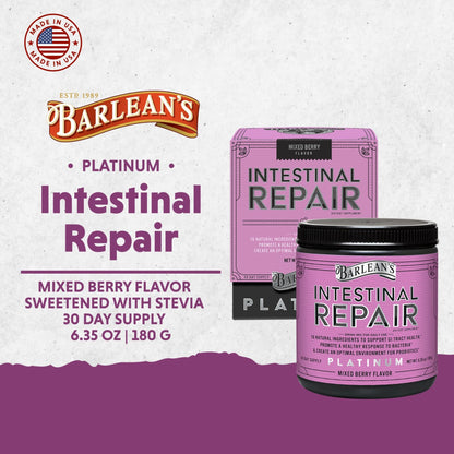 Barlean's Gut Health Powder, Intestinal Repair Fiber and Digestive Support Blend for Men and Women, Mixed Berry Drink Mix, 6.35 oz - dailyvitalstore