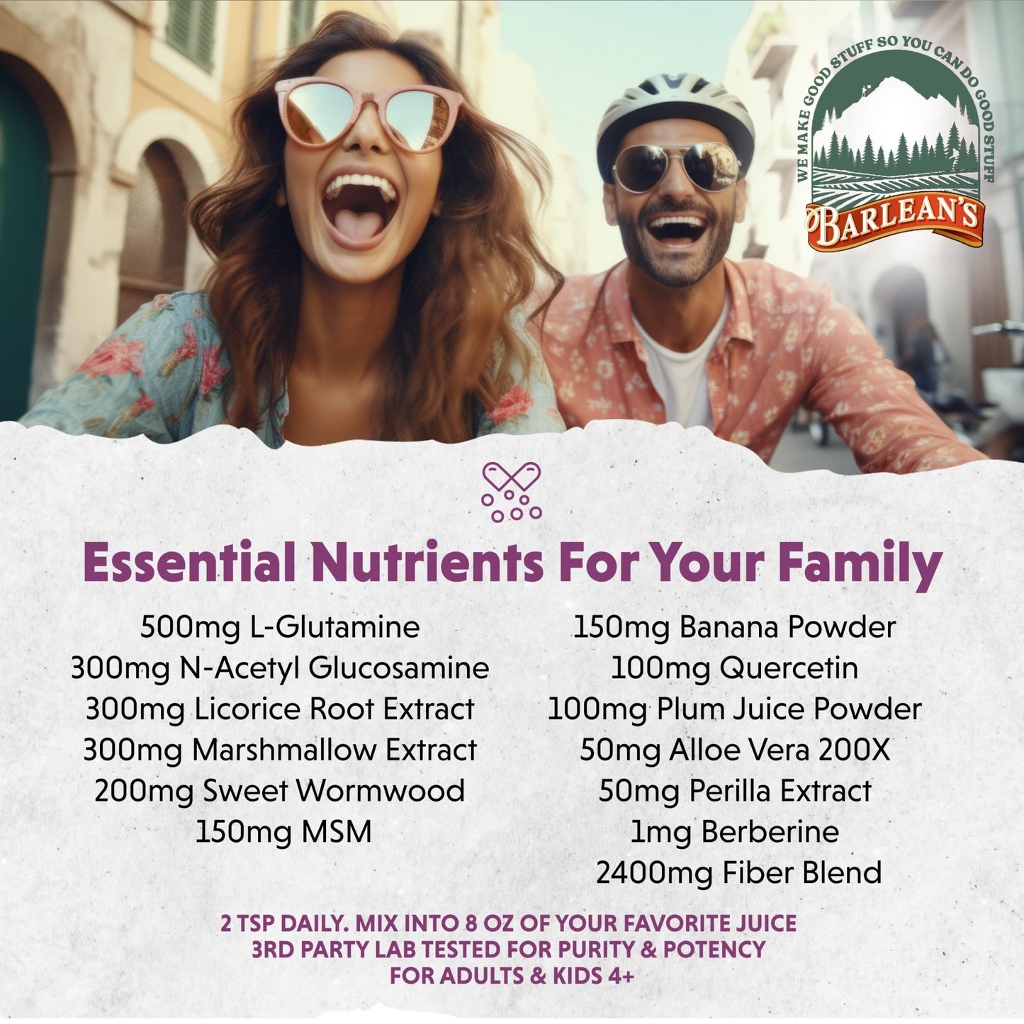 Barlean's Gut Health Powder, Intestinal Repair Fiber and Digestive Support Blend for Men and Women, Mixed Berry Drink Mix, 6.35 oz - dailyvitalstore