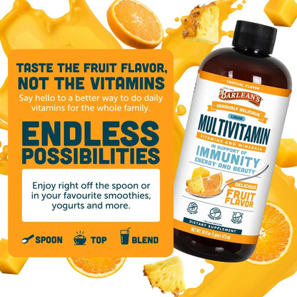 Barlean's Liquid Multivitamin for Women, Men & Kids, 21 Essential Vitamins & Minerals, Includes Biotin, B-Complex - dailyvitalstore