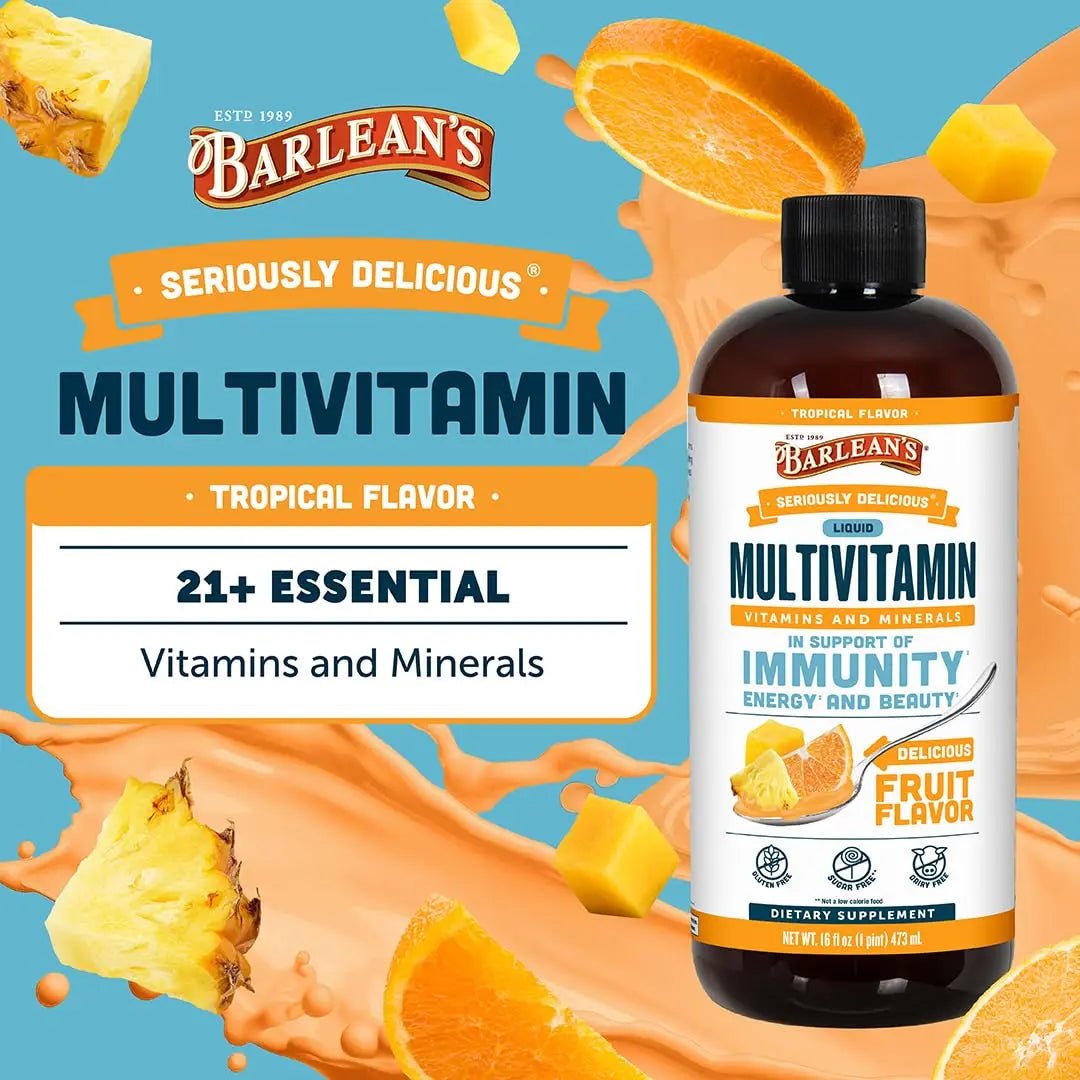 Barlean's Liquid Multivitamin for Women, Men & Kids, 21 Essential Vitamins & Minerals, Includes Biotin, B-Complex - dailyvitalstore