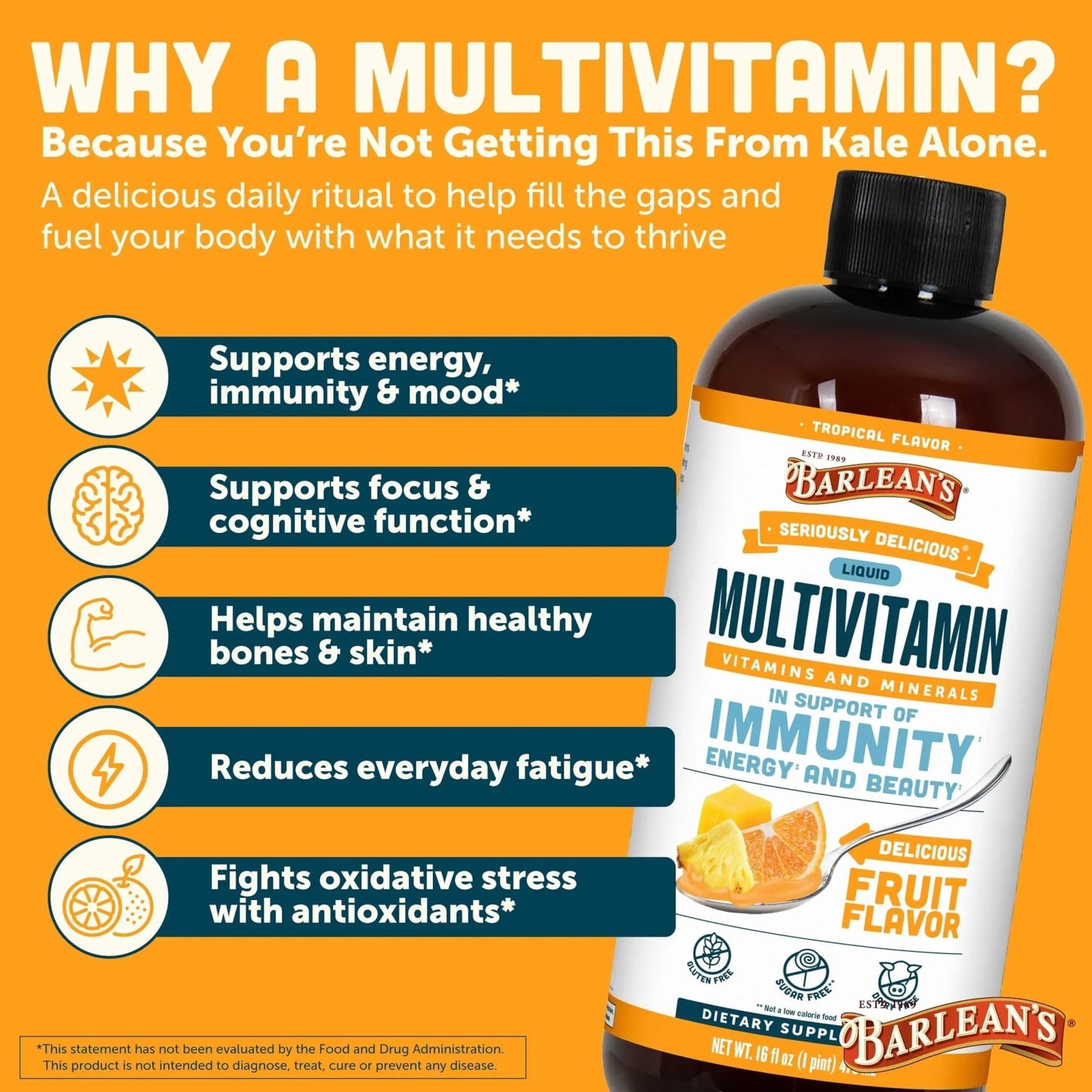 Barlean's Liquid Multivitamin for Women, Men & Kids, 21 Essential Vitamins & Minerals, Includes Biotin, B-Complex - dailyvitalstore