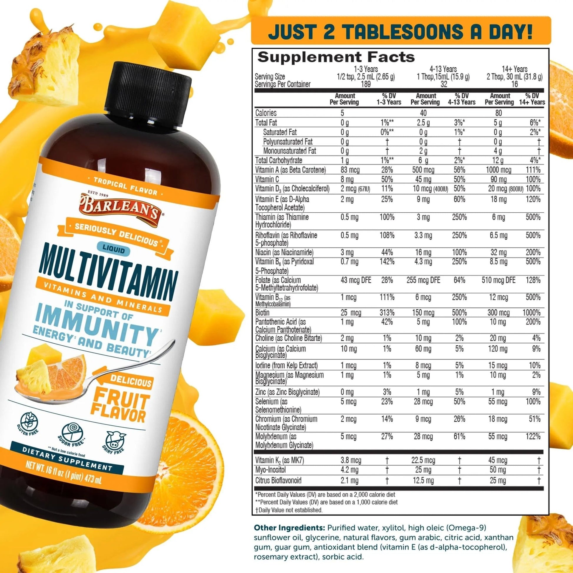 Barlean's Liquid Multivitamin for Women, Men & Kids, 21 Essential Vitamins & Minerals, Includes Biotin, B-Complex - dailyvitalstore