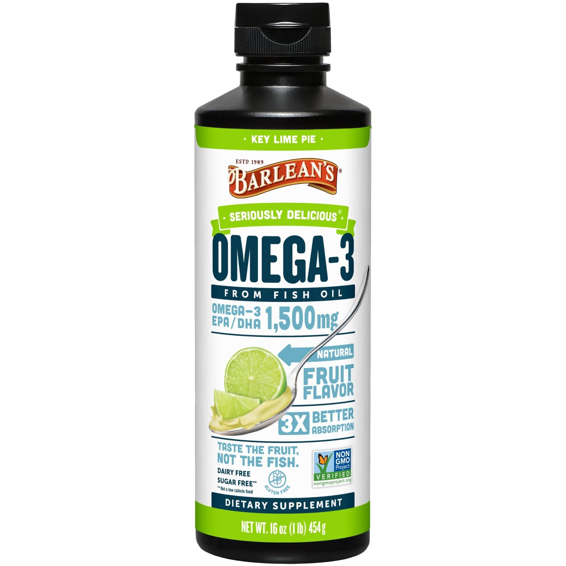 Barlean's Omega 3 Fish Oil Liquid Supplement for Men and Women, 1500mg of EPA and DHA Fatty Acid, Promotes Brain & Heart Health - dailyvitalstore