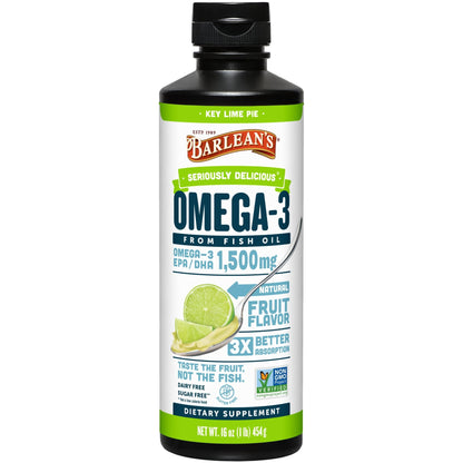 Barlean's Omega 3 Fish Oil Liquid Supplement for Men and Women, 1500mg of EPA and DHA Fatty Acid, Promotes Brain & Heart Health - dailyvitalstore