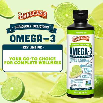 Barlean's Omega 3 Fish Oil Liquid Supplement for Men and Women, 1500mg of EPA and DHA Fatty Acid, Promotes Brain & Heart Health - dailyvitalstore