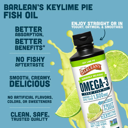 Barlean's Omega 3 Fish Oil Liquid Supplement for Men and Women, 1500mg of EPA and DHA Fatty Acid, Promotes Brain & Heart Health - dailyvitalstore