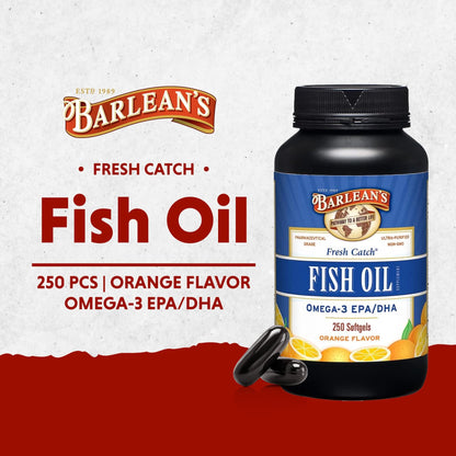 Barlean's Omega 3 Fish Oil Supplements, 600mg Fish Oil Pills with EPA & DHA, Softgels for Joint, Brain, & Heart Health, Orange Flavored, 250 Count - dailyvitalstore
