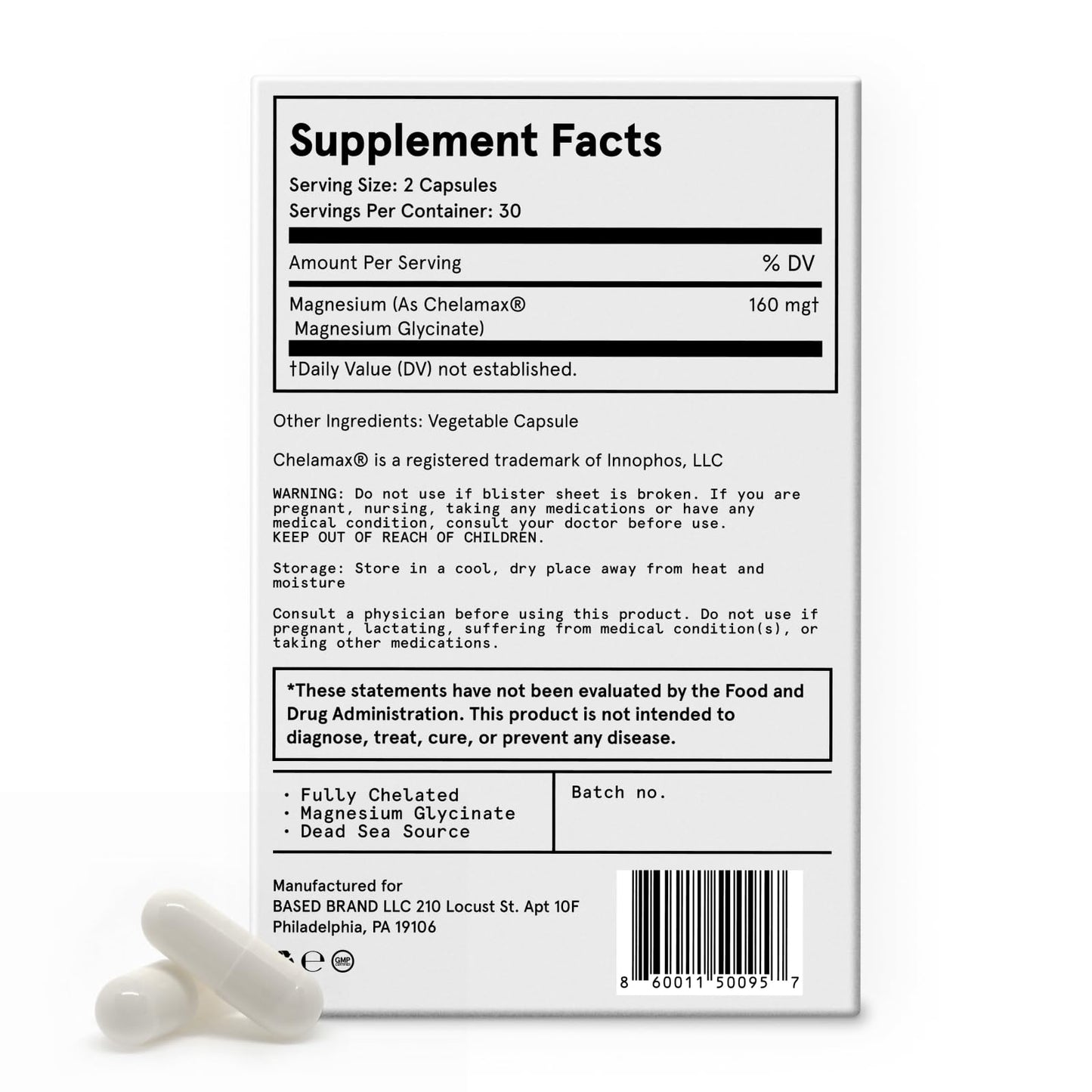 Based Dead Sea Magnesium | Pure Magnesium Glycinate | Support Stress Relief, Sleep, Heart Health, Nerves, Muscles, and Metabolism | 60 Capsules - dailyvitalstore