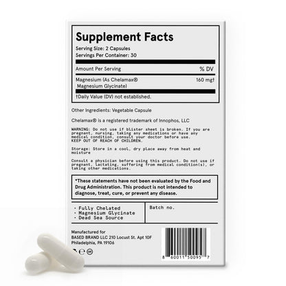 Based Dead Sea Magnesium | Pure Magnesium Glycinate | Support Stress Relief, Sleep, Heart Health, Nerves, Muscles, and Metabolism | 60 Capsules - dailyvitalstore