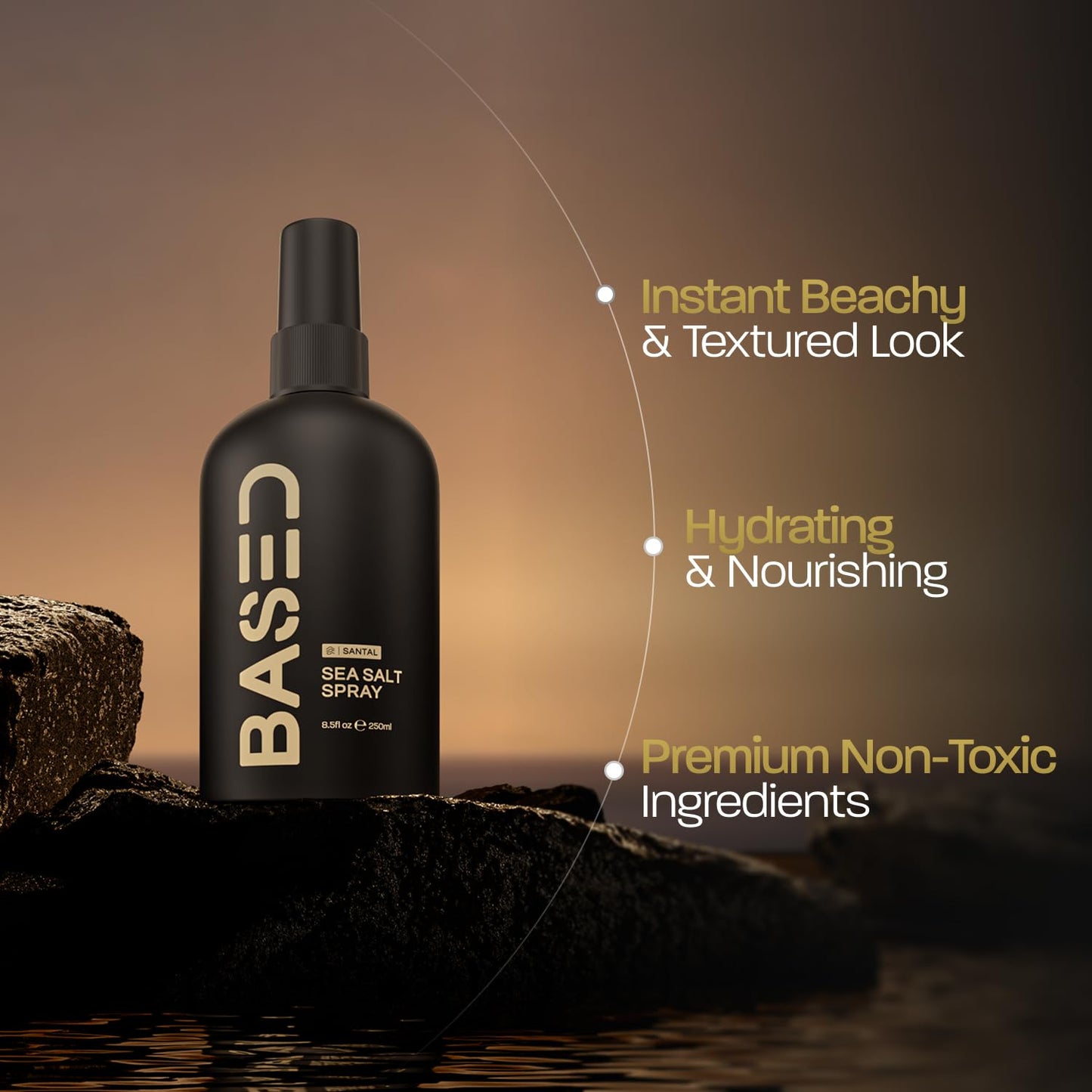 BASED Sea Salt Spray, Natural Finish Sea Salt Spray for Hair, Volume & Texture, Infused with Kelp & Vitamin B5, Light & Non-Greasy, Paraben Free, No Drying Alcohols, 8.5 oz (Pack of 1) - dailyvitalstore