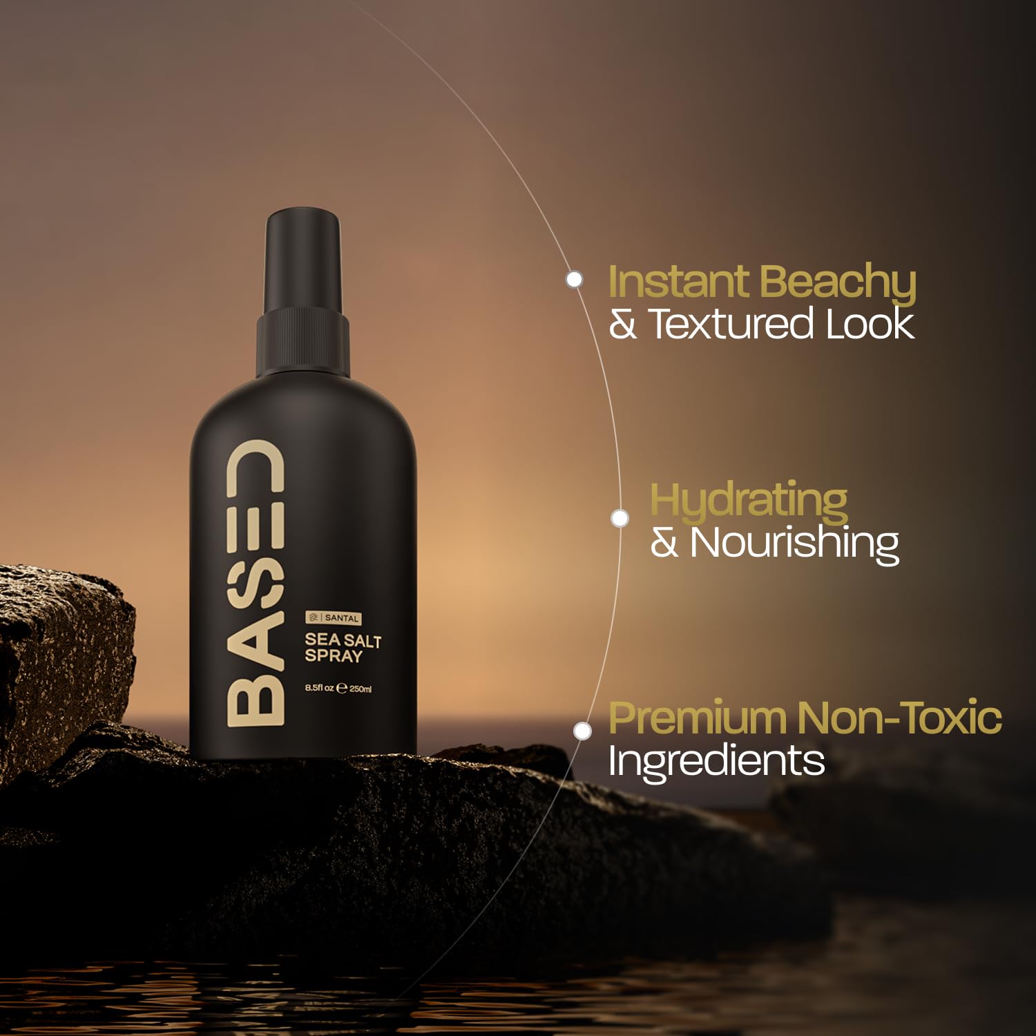 BASED Sea Salt Spray, Natural Finish Sea Salt Spray for Hair, Volume & Texture, Infused with Kelp & Vitamin B5, Light & Non-Greasy, Paraben Free, No Drying Alcohols, 8.5 oz (Pack of 1) - dailyvitalstore