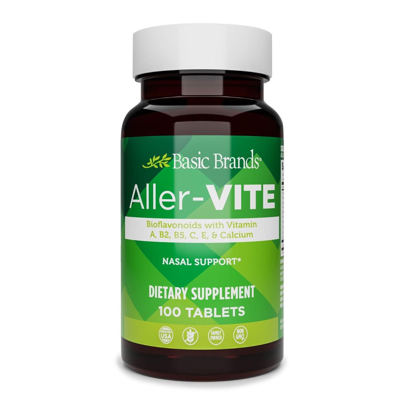 Basic Brands Aller Vite Nasal Support Tablets for Seasonal Allergy Relief, High Bioflavonoid Complex with Vitamins and Calcium, Gluten Free Daily Supplement, 100 Tablets - dailyvitalstore