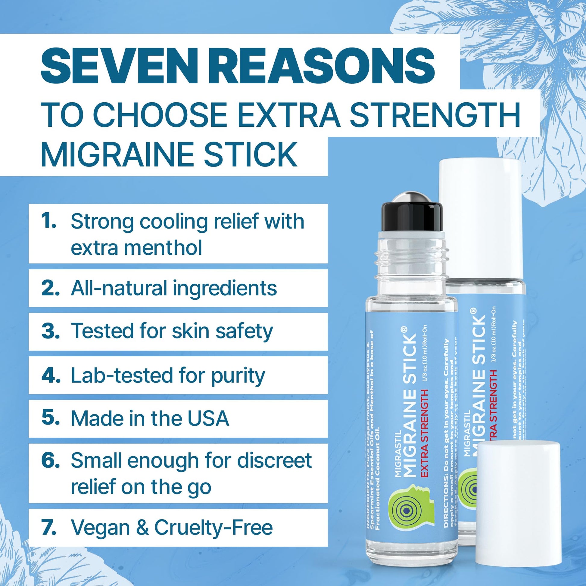 Basic Vigor Migrastil Extra Strength Migraine Stick Advanced Formula, Strong Aromatherapy Roll On Includes Menthol, Essential Oils, No Lavender, Made in The USA. - dailyvitalstore