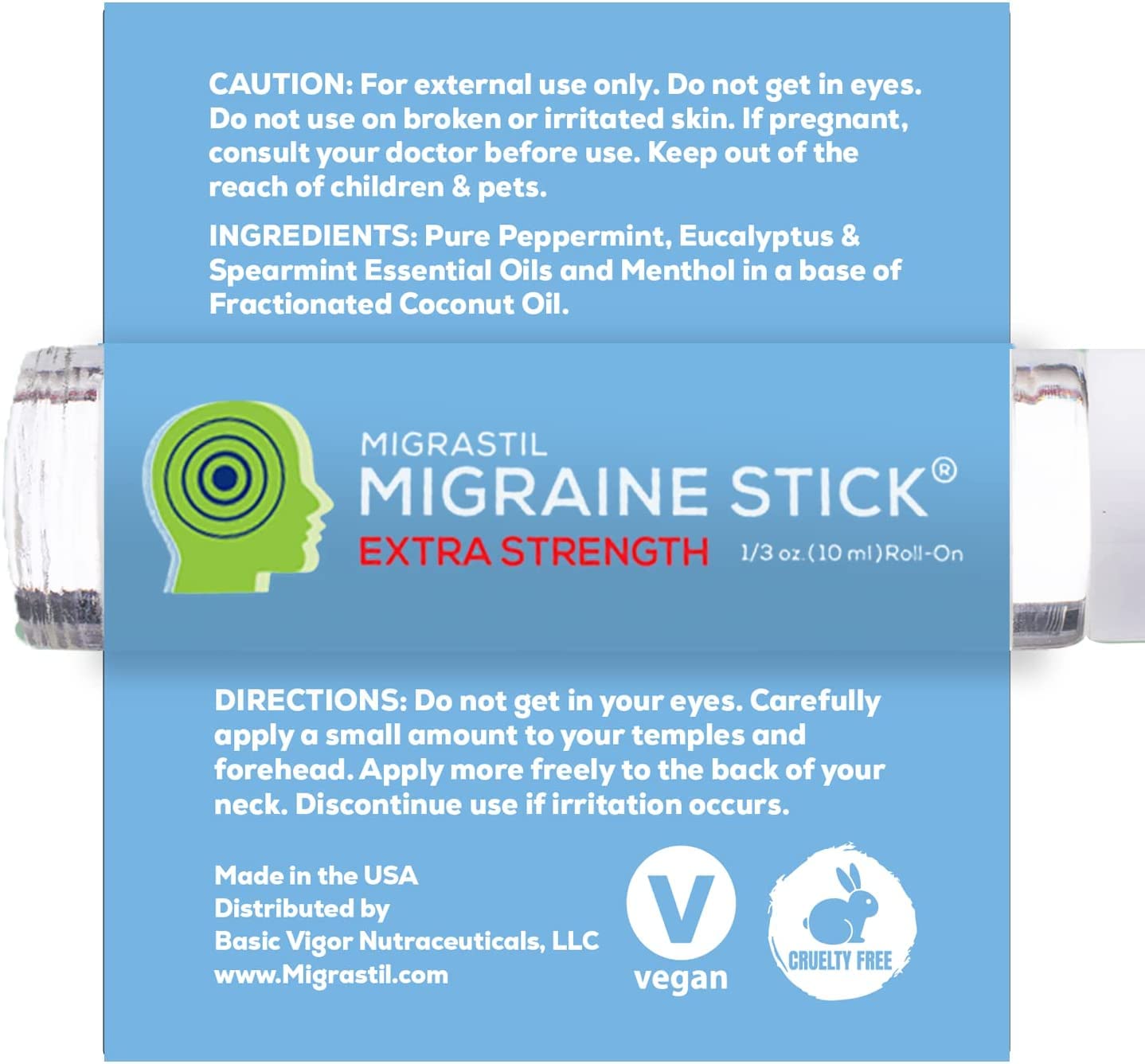 Basic Vigor Migrastil Extra Strength Migraine Stick Advanced Formula. Strong Aromatherapy Roll On with Menthol and Essential Oils. No Lavender. Made in The USA. - dailyvitalstore