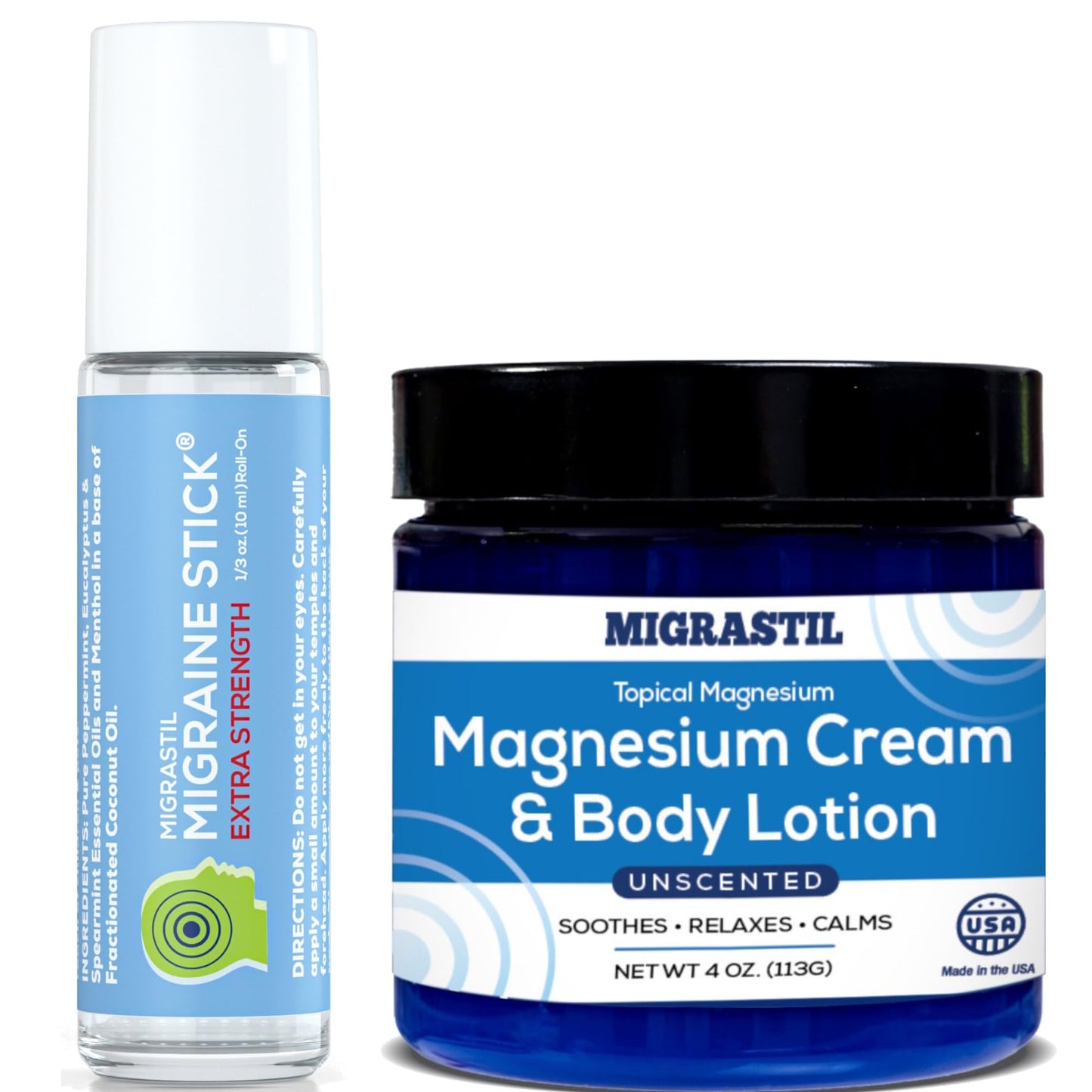 Basic Vigor Migrastil Extra Strength Migraine Stick & Topical Magnesium Cream Bundle - dailyvitalstore