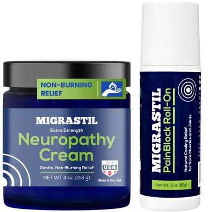 Basic Vigor Migrastil Extra Strength Neuropathy Cream (4 oz) and PainBlock Roll-On (3 oz) Bundle - dailyvitalstore
