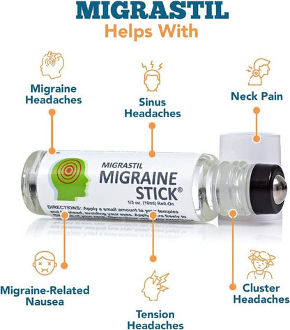 Basic Vigor Migrastil Migraine Stick Rollon - Fast Cooling Comfort for Your Head 3-Pack. Aromatherapy with Peppermint & Other Essential Oils. Metal Roller. Made in USA by Basic Vigor - dailyvitalstore